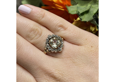 French Louis Philippe I Georgian Style Citrine Diamond Silver and Gold Cluster Ring, Circa 1840, modelled