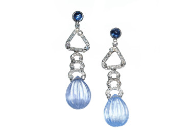 Art Deco Marzo Sapphire and Diamond Drop Earrings, Circa 1930