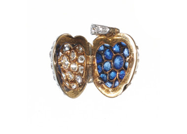 Antique Sapphire Diamond Gold and Sapphire Double Sided Locket, Circa 1910