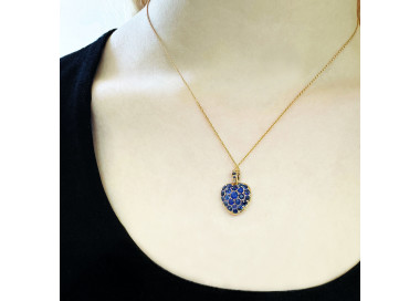 Antique Sapphire Diamond and Gold Double Sided Locket, Circa 1910, modelled