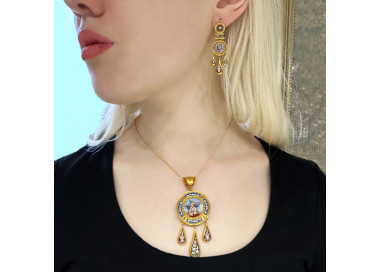 Antique Italian Micromosaic and Gold Brooch-Cum-Pendant and Earrings Suite, Circa 1840, modelled