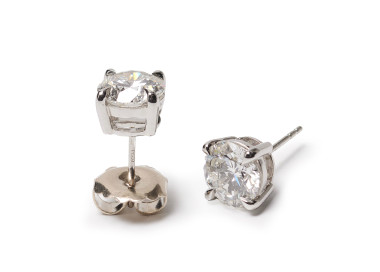 Modern Diamond and Platinum Four Claw Stud Earrings,  4.64 Carats