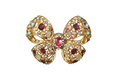 Antique Multi Gem and Gold Bow Brooch, Circa 1860
