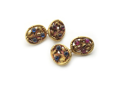 Tiffany & Co. Art Nouveau Sapphire Ruby and Gold Cufflinks, Circa 1890