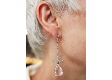 Modern Morganite Diamond and Platinum Drop Earrings