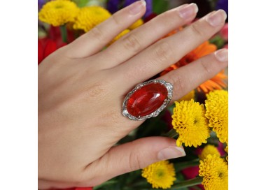 Modern Fire Opal Diamond and Platinum Cluster Ring