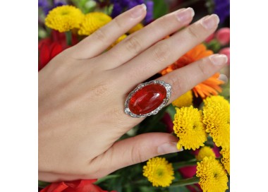 Modern Fire Opal Diamond and Platinum Cluster Ring