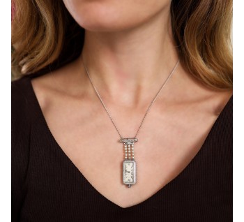 Tiffany & Co. Art Deco Diamond Pearl and Platinum Pendant Watch, Circa 1925