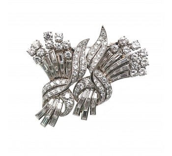 Vintage Diamond and Platinum Double Clip Brooch, Circa 1940