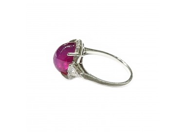 Modern Cabochon Star Ruby Diamond and Platinum Ring, 8.60 Carats
