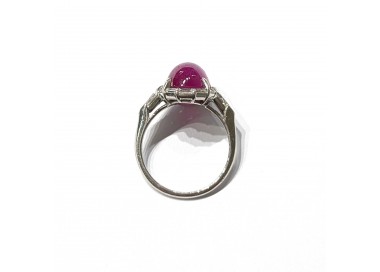 Modern Cabochon Star Ruby Diamond and Platinum Ring, 8.60 Carats