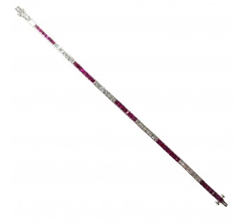 Modern Ruby 4.19ct Diamond 3.09ct and Platinum Line Bracelet