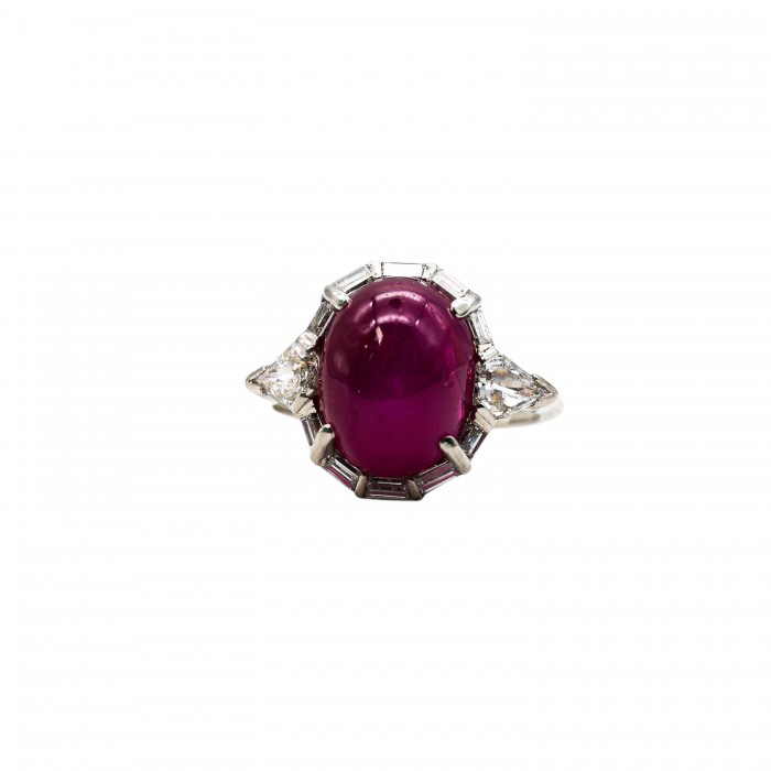 Modern Cabochon Star Ruby Diamond and Platinum Ring, 8.60 Carats