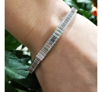 Modern Baguette Cut Diamond and Platinum Line Bracelet, 11.46ct