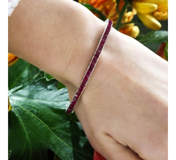 Modern Ruby and Platinum Line Bracelet, 8.90ct