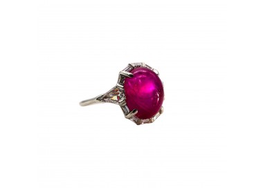 Modern Cabochon Star Ruby Diamond and Platinum Ring, 8.60 Carats
