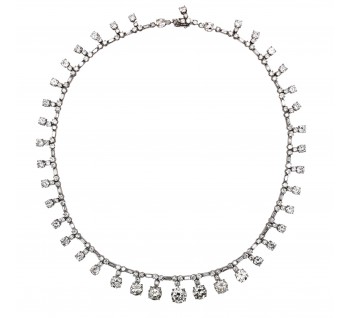 Vintage French Diamond and Platinum Riviére Necklace, 37.84 Carats, Circa 1950
