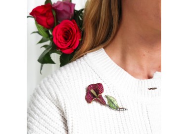 Moira Ruby Diamond Silver Gold and Plique à Jour Enamel Calla Lily Brooch