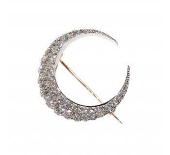 Victorian Diamond and Silver Upon Gold Two Row Crescent Brooch, Circa 1890
