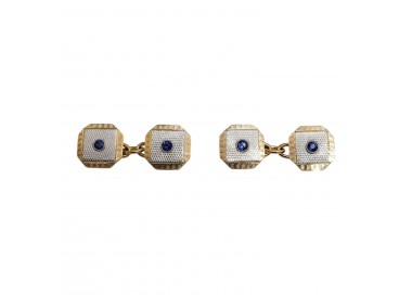 Art Deco Sapphire Platinum and Gold Cufflinks, Circa 1930