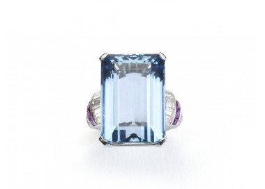 Aquamarine, Diamond and Ruby Ring