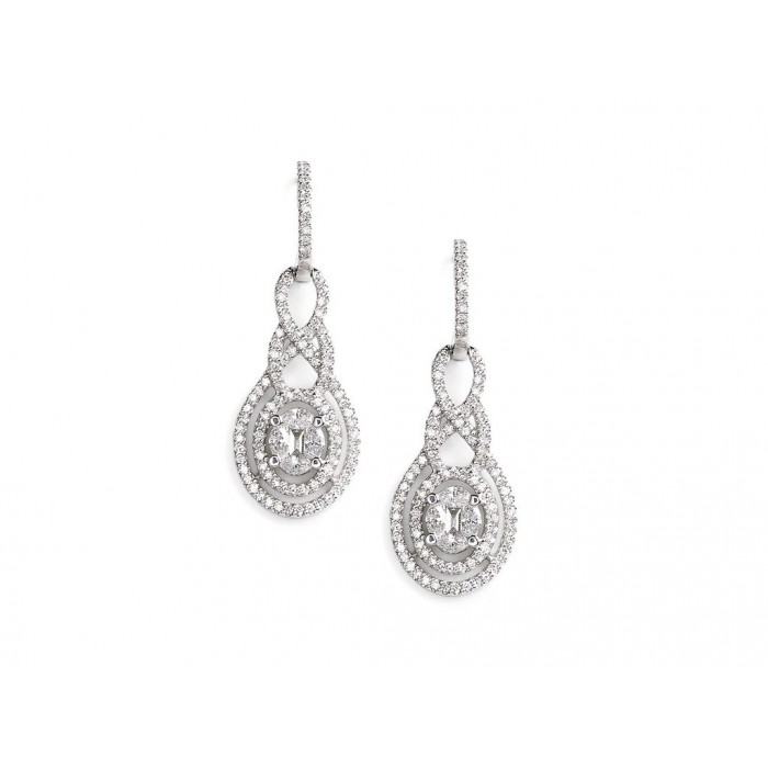 Modern Diamond and 18ct White Gold Drop Earrings, 1.69ct