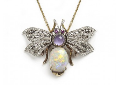 Opal Diamond and Amethyst Bee Pendant
