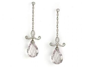 Modern Morganite Diamond and Platinum Drop Earrings