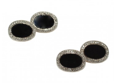Art Deco Black Onyx and Diamond Cufflinks
