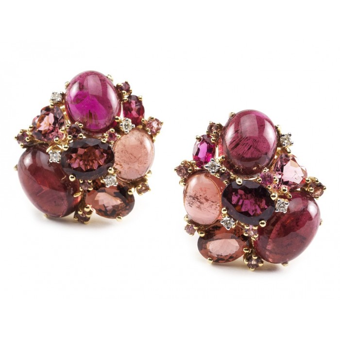 Pink Tourmaline Cluster Earrings
