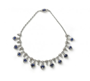 Modern Sapphire, Diamond and Platinum Fringe Necklace, 33.40 Carats