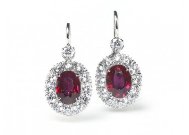 Ruby, Diamond and Platinum Cluster Earrings
