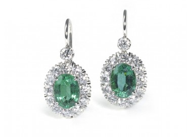 Emerald, Diamond and Platinum Cluster Earrings