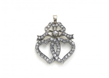 Victorian Diamond Double Heart and Bow Luckenbooth Pendant