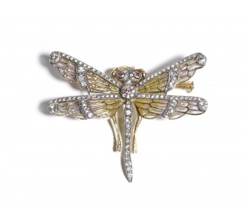 Dragonfly Plique à Jour Enamel, Diamond and Gold Brooch