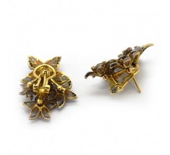 Moira Plique à Jour Enamel and Diamond Flower Earrings