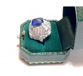 Vintage Sapphire Diamond and Platinum Bombe Ring, Circa 1960