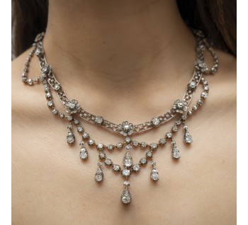 Antique German Belle Époque Diamond, Silver and Gold Necklace, by Royal Court Jewellers H. Bückmann, Circa 1905