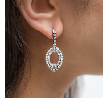 Modern Diamond, Moonstone and White Gold Earrings