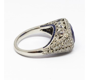 Modern Cushion Cut Sapphire Diamond  and Platinum Ring, 8.64ct