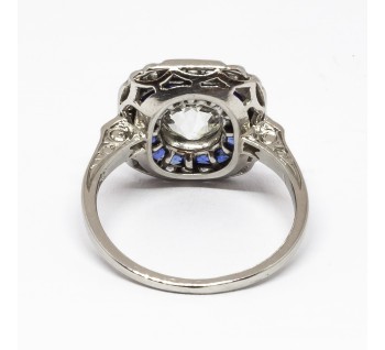 Art Deco Sapphire Diamond and Platinum Ring, 1.30ct