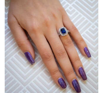 Sapphire, Diamond and Platinum Mitre Set Ring