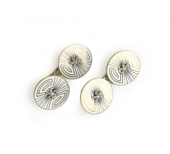 French Art Deco Enamel Diamond and Gold Cufflinks by Albert Clericetti, Circa 1930