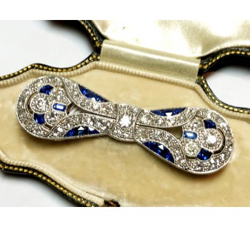Art Deco Sapphire, Diamond and Platinum Bow Brooch, Circa 1930