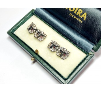 Diamond Ruby Silver and Gold Owl Cufflinks, Circa 1970