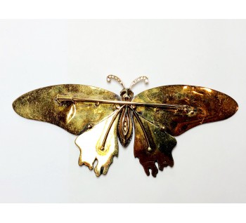 Modern Scarlet Mormon Enamel Silver and Gold Butterfly Brooch