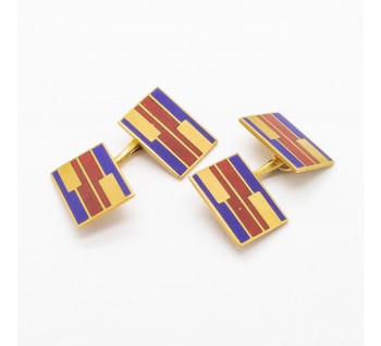 Vintage Larter & Sons Red and Blue Enamel and Gold Cufflinks, Circa 1960