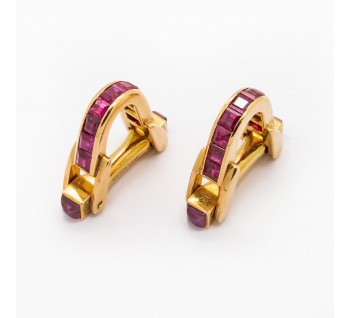 French Ruby and Gold Stirrup Cufflinks, by Paul Mille, Circa 1940