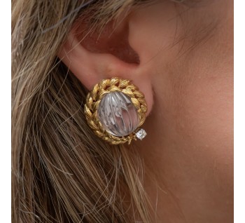 David Webb Rock Crystal Diamond Gold Earrings