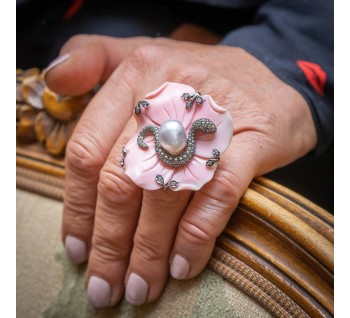 Conch Shell Flower and Snake Ring